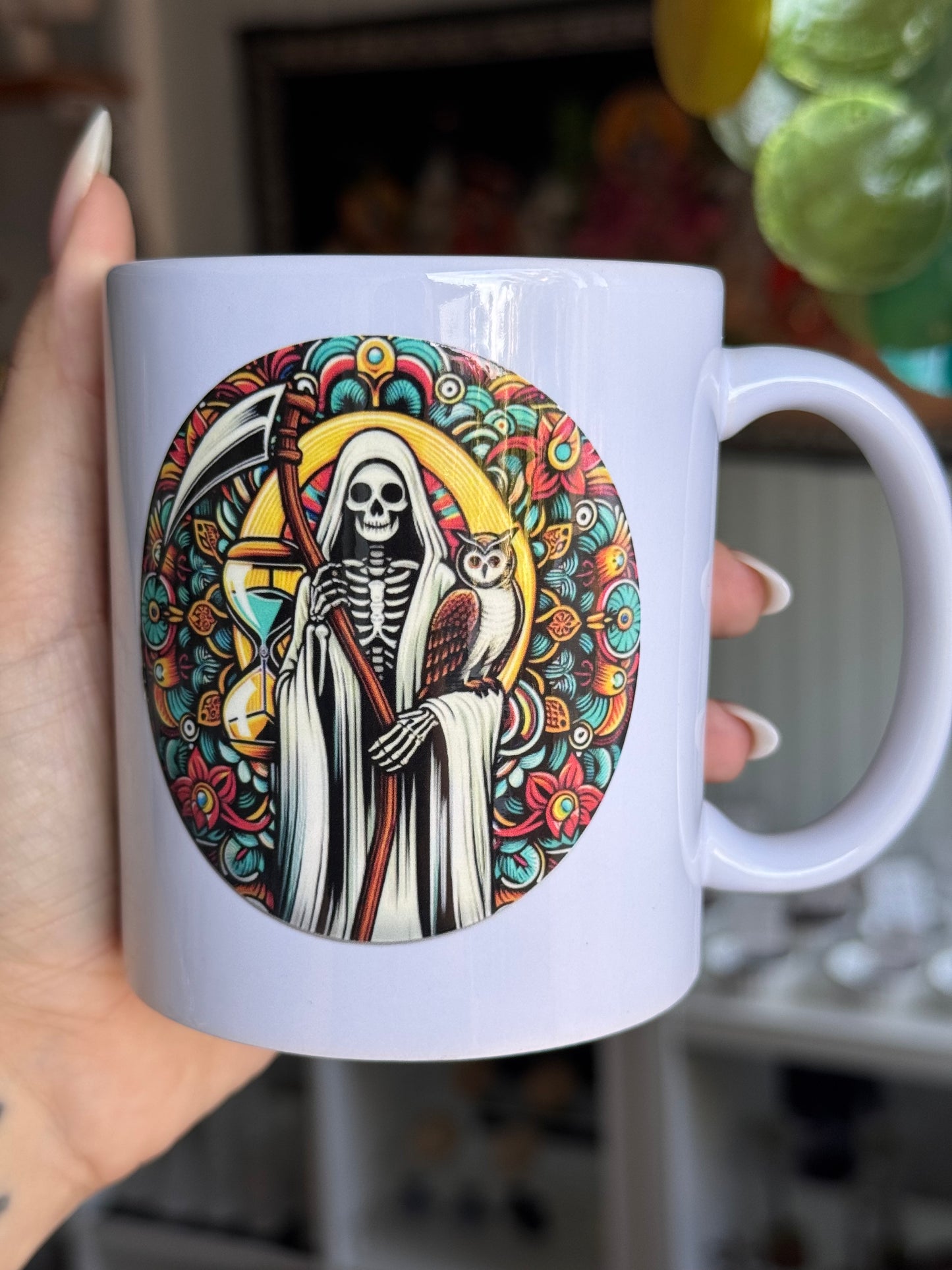 Taza de la Santa Muerte blanca