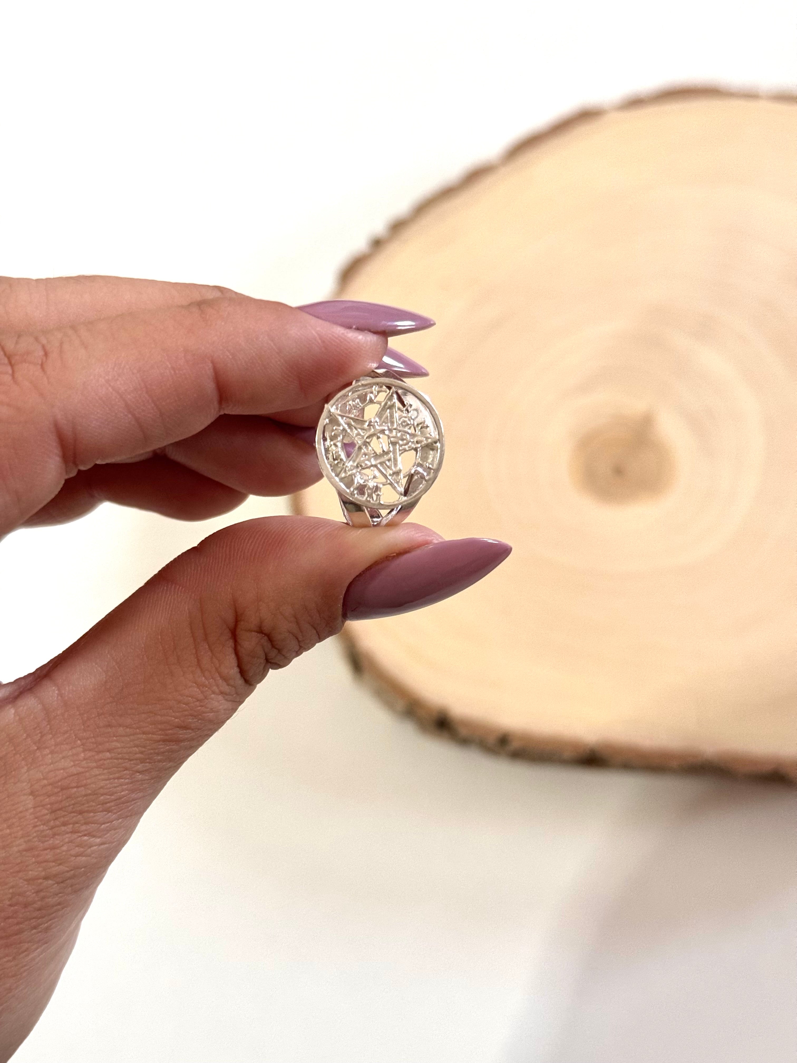 ANILLO DE PLATA AJUSTABLE | TETRAGRAMATON | PROTECCIÓN