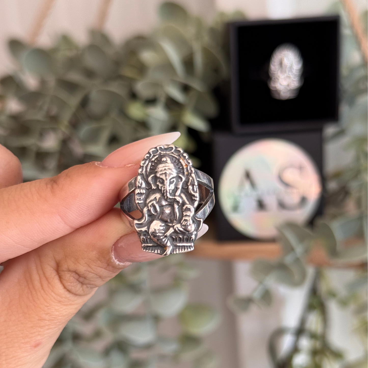 Anillo plata ajustable ganesha abrecaminos