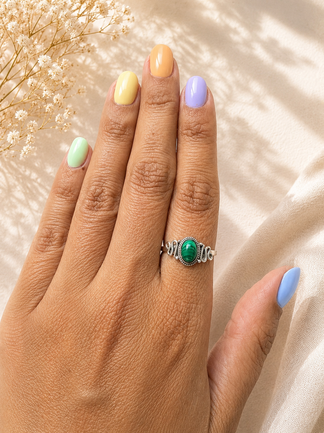 ANILLO MALAQUITA PLATA TALLA 20