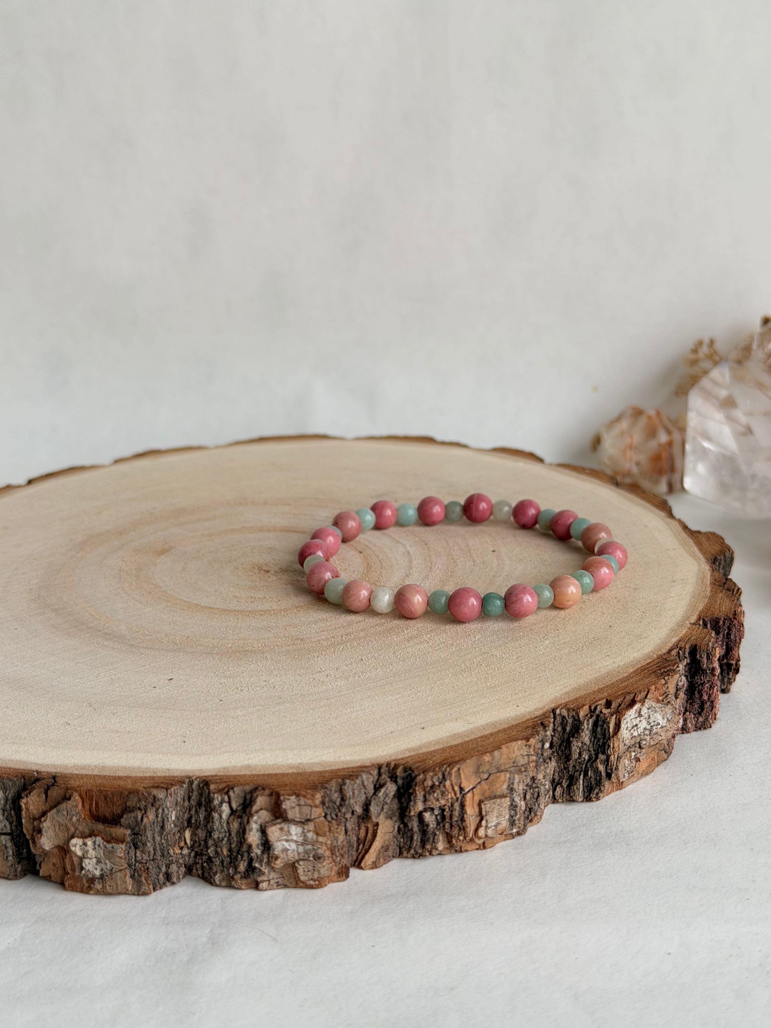 PULSERA ELÁSTICA LIBERACIÓN BLOQUEOS | RODONITA Y AMAZONITA