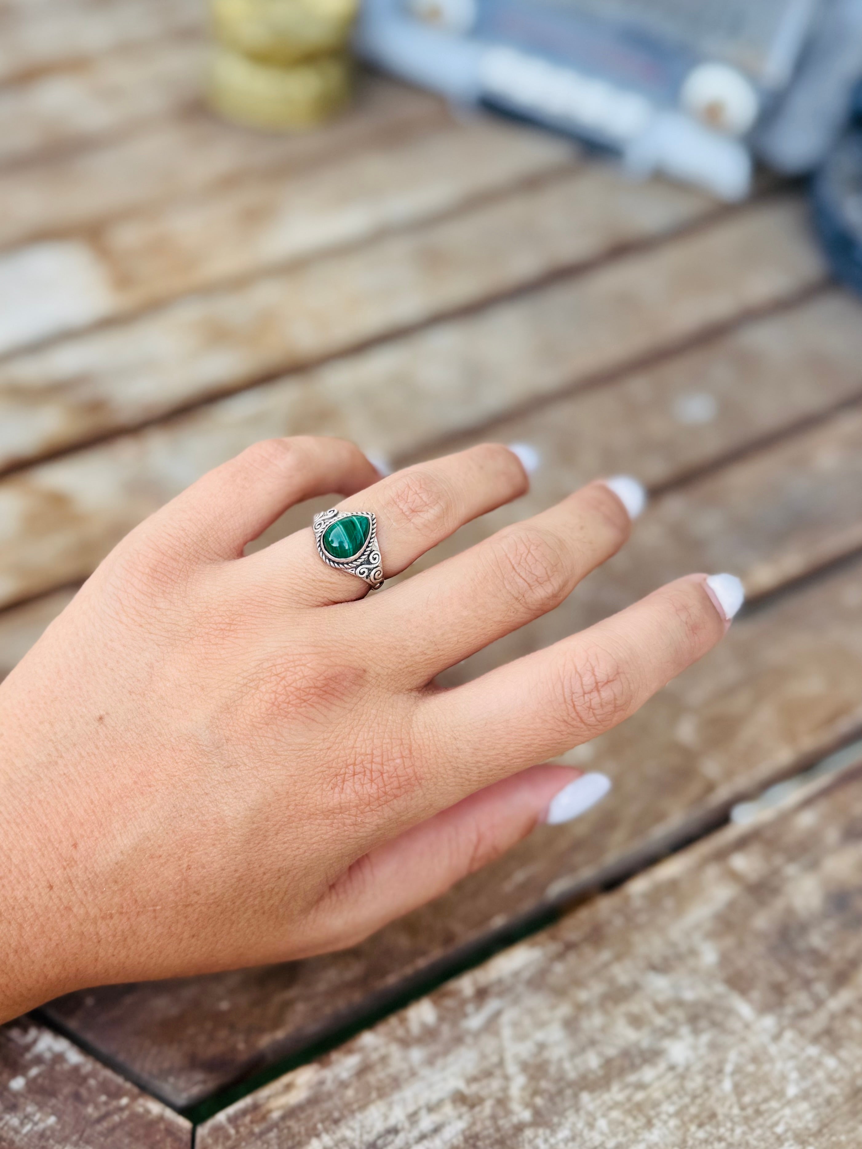 ANILLO BOHEMIO PLATA MALAQUITA | ELIGE TALLA