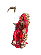 FIGURA SANTA  MUERTE ROJA SENTADA TRONO