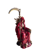 FIGURA SANTA  MUERTE ROJA SENTADA TRONO
