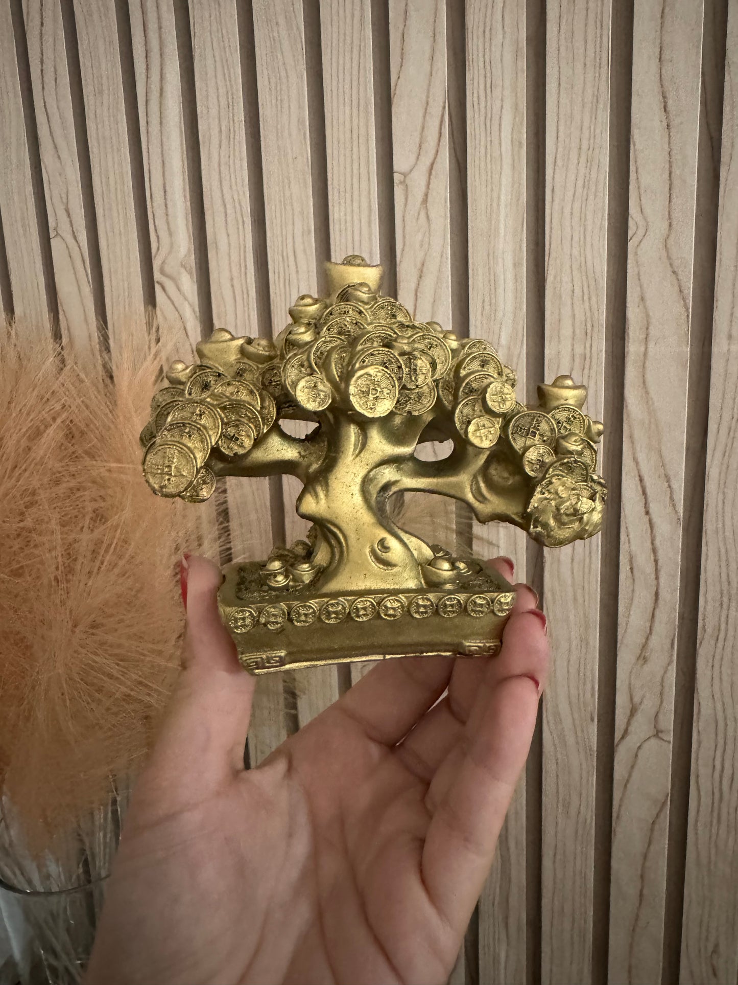 Figura árbol dorado fengshui monedas abundancia y suerte 12 x10cm