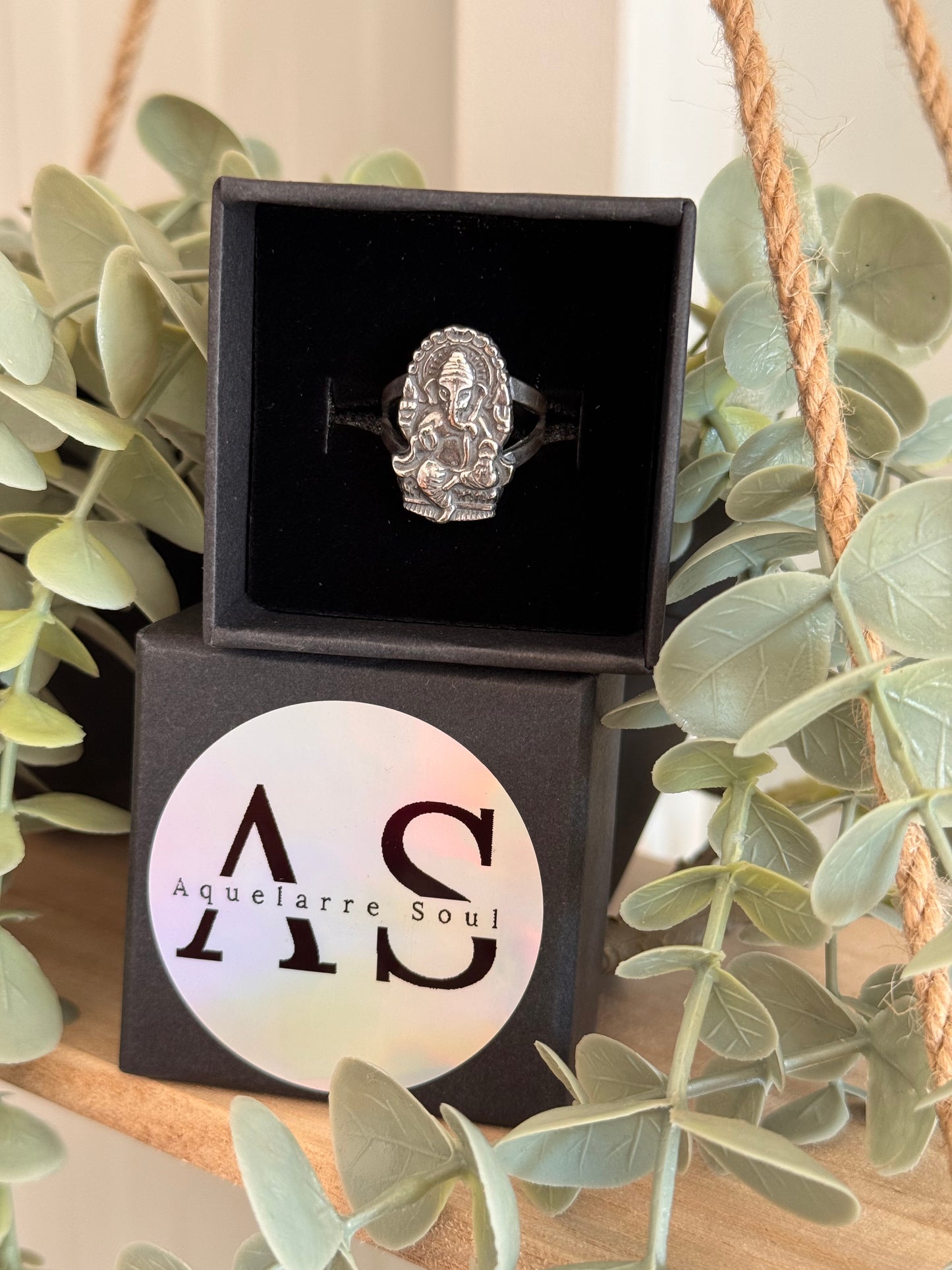 Anillo plata ajustable ganesha abrecaminos