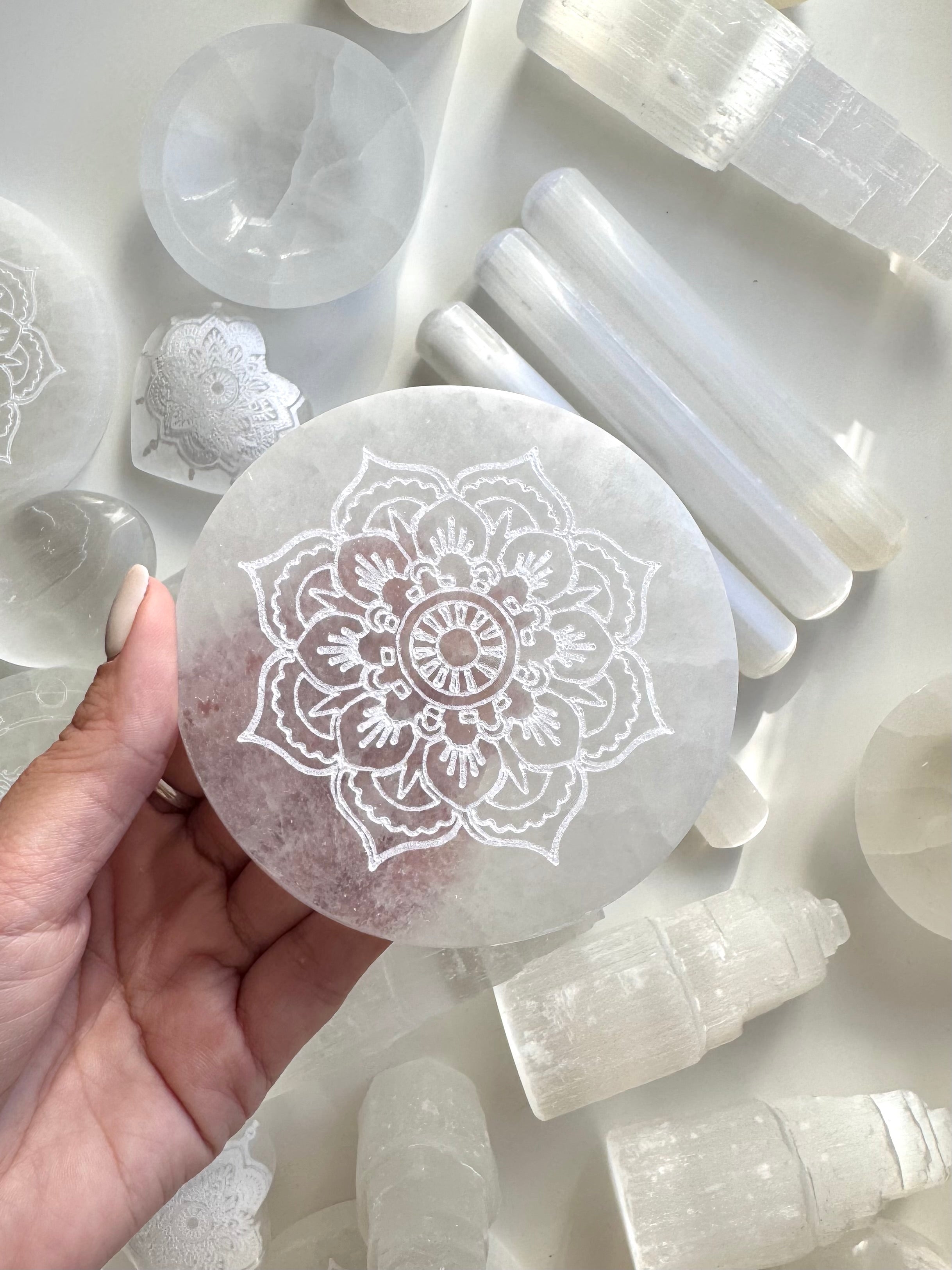 PLACA SELENITA MANDALA CALIDAD EXTRA