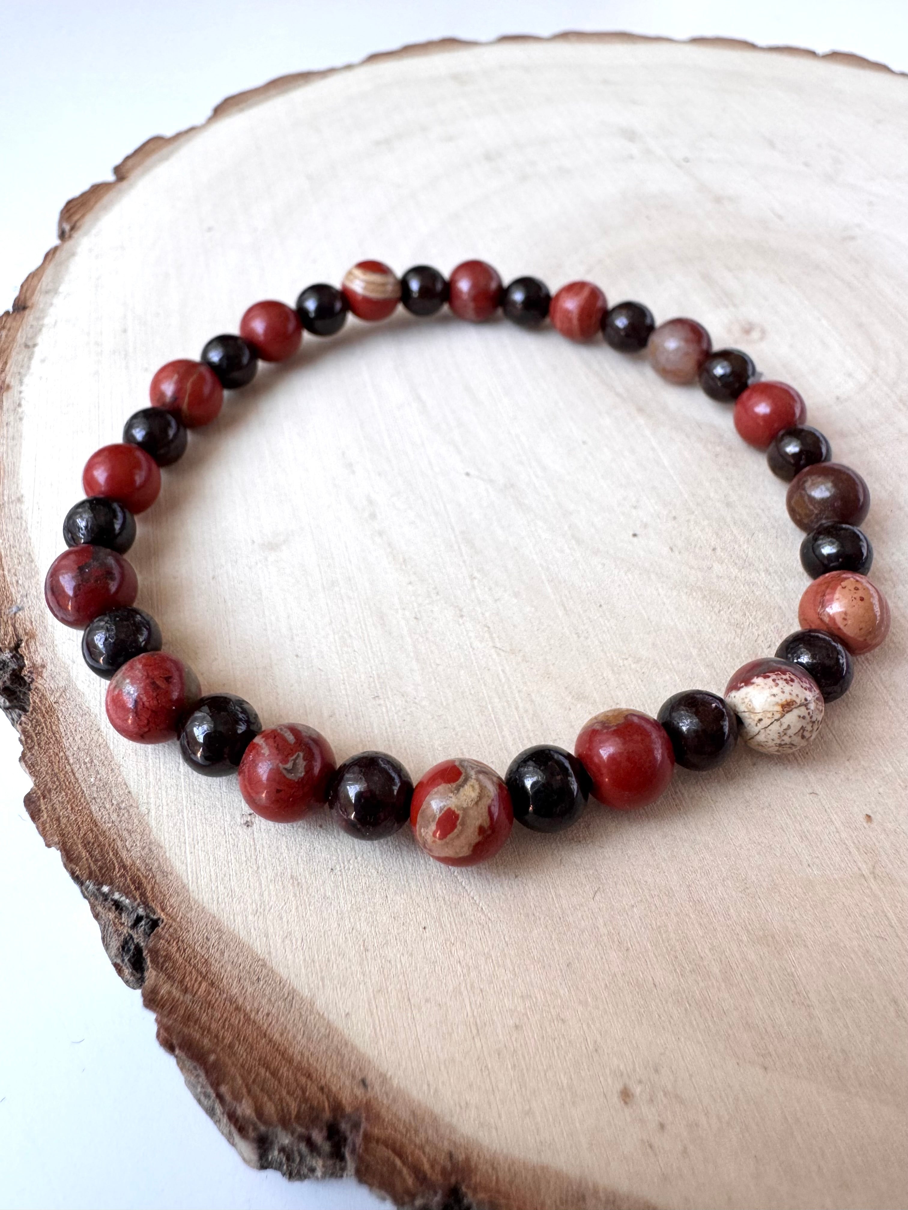 PULSERA COMBINADA JASPE ROJO Y GRANATE | ENERGÍA VITAL