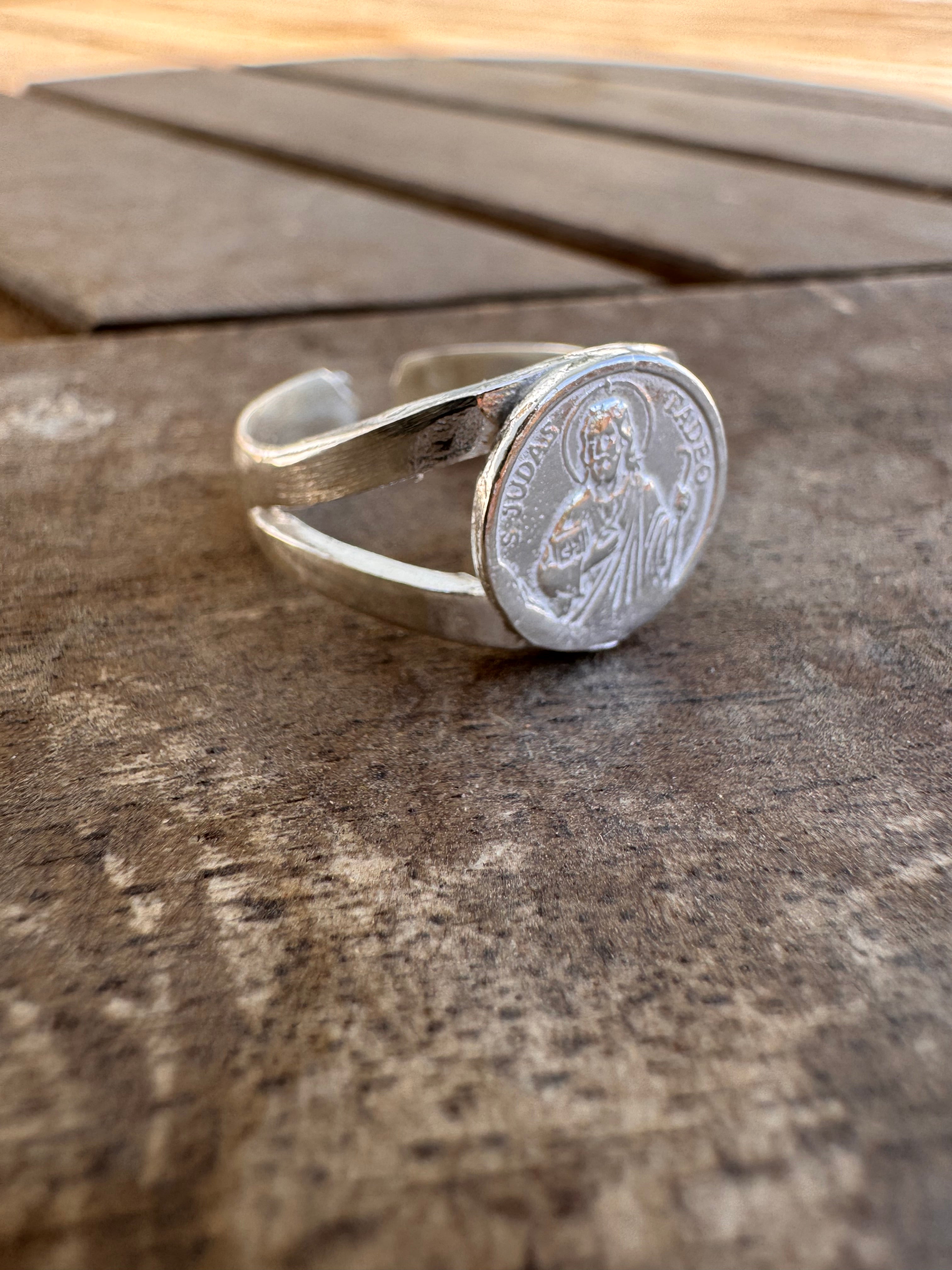 ANILLO SAN JUDAS AJUSTABLE PLATA