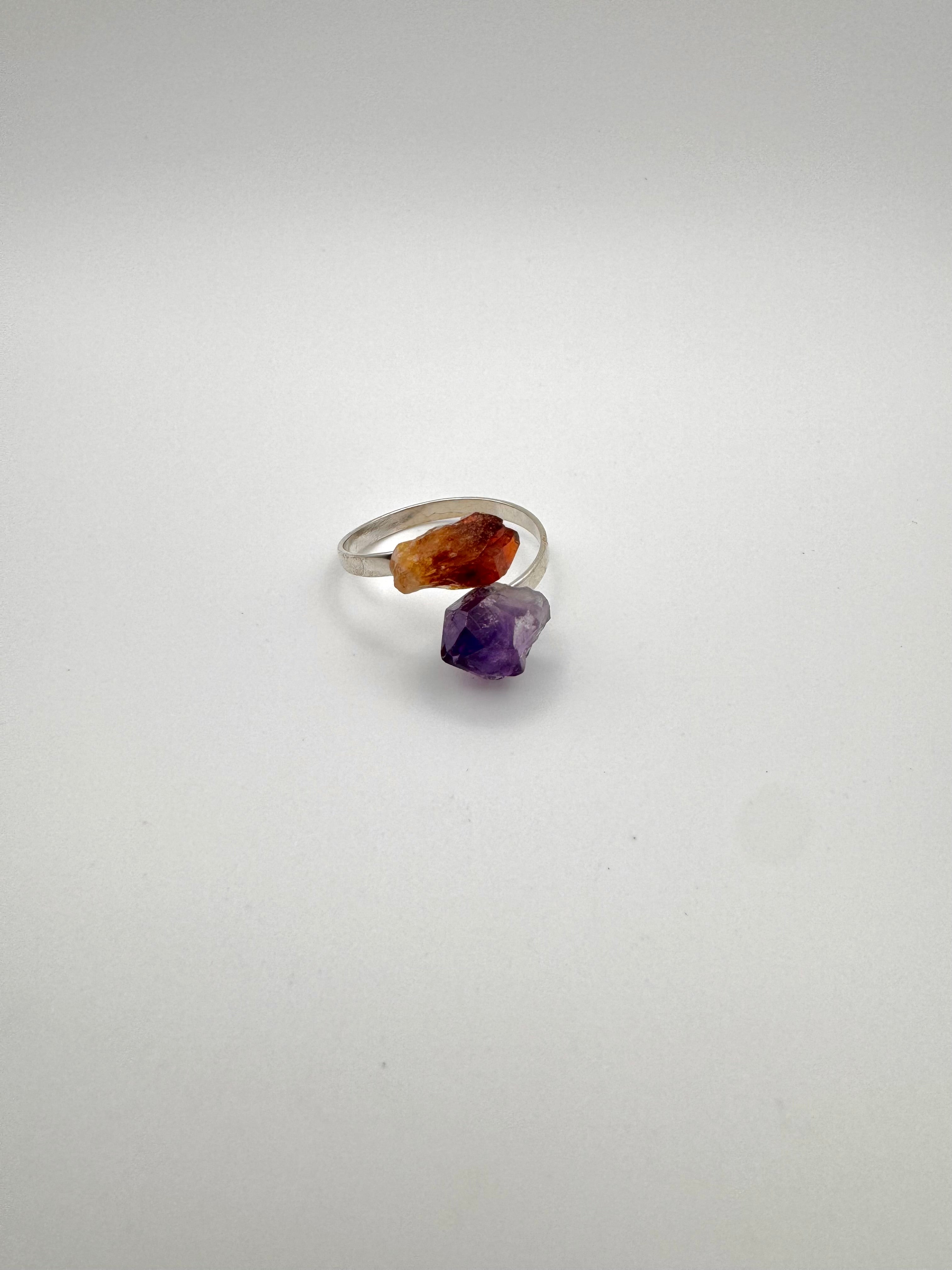 ANILLO CITRINO Y AMATISTA AJUSTABLE