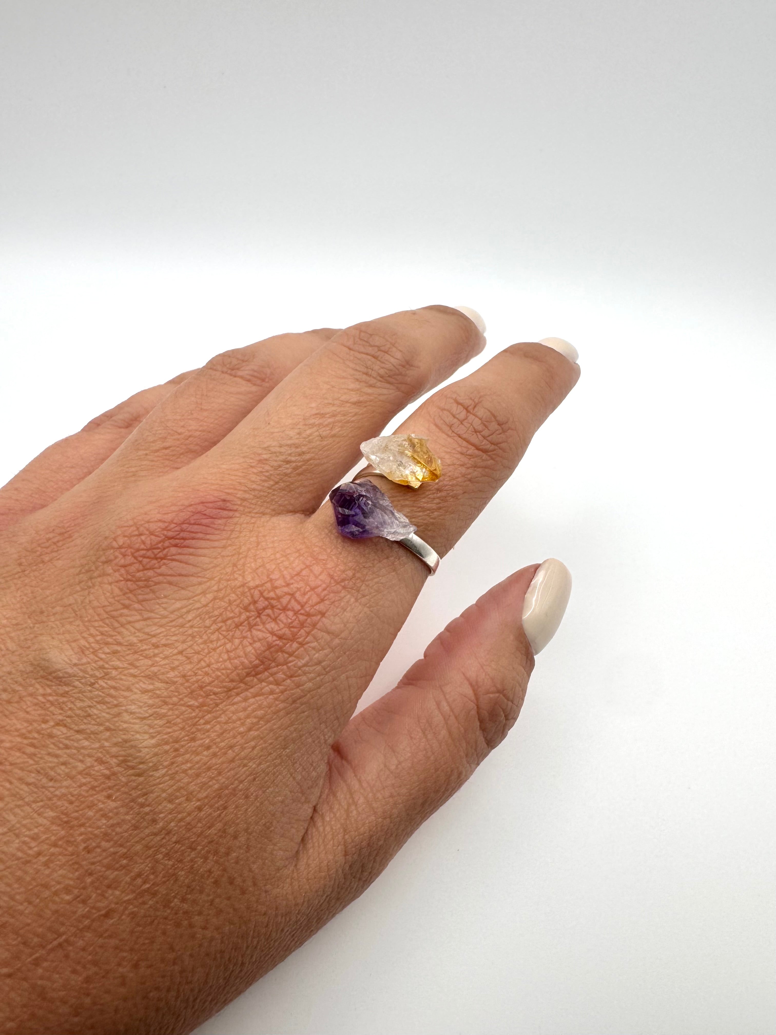 ANILLO CITRINO Y AMATISTA AJUSTABLE