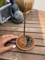 PORTA INCIENSO MADERA TRIQUETA Y AVENTURINA VERDE