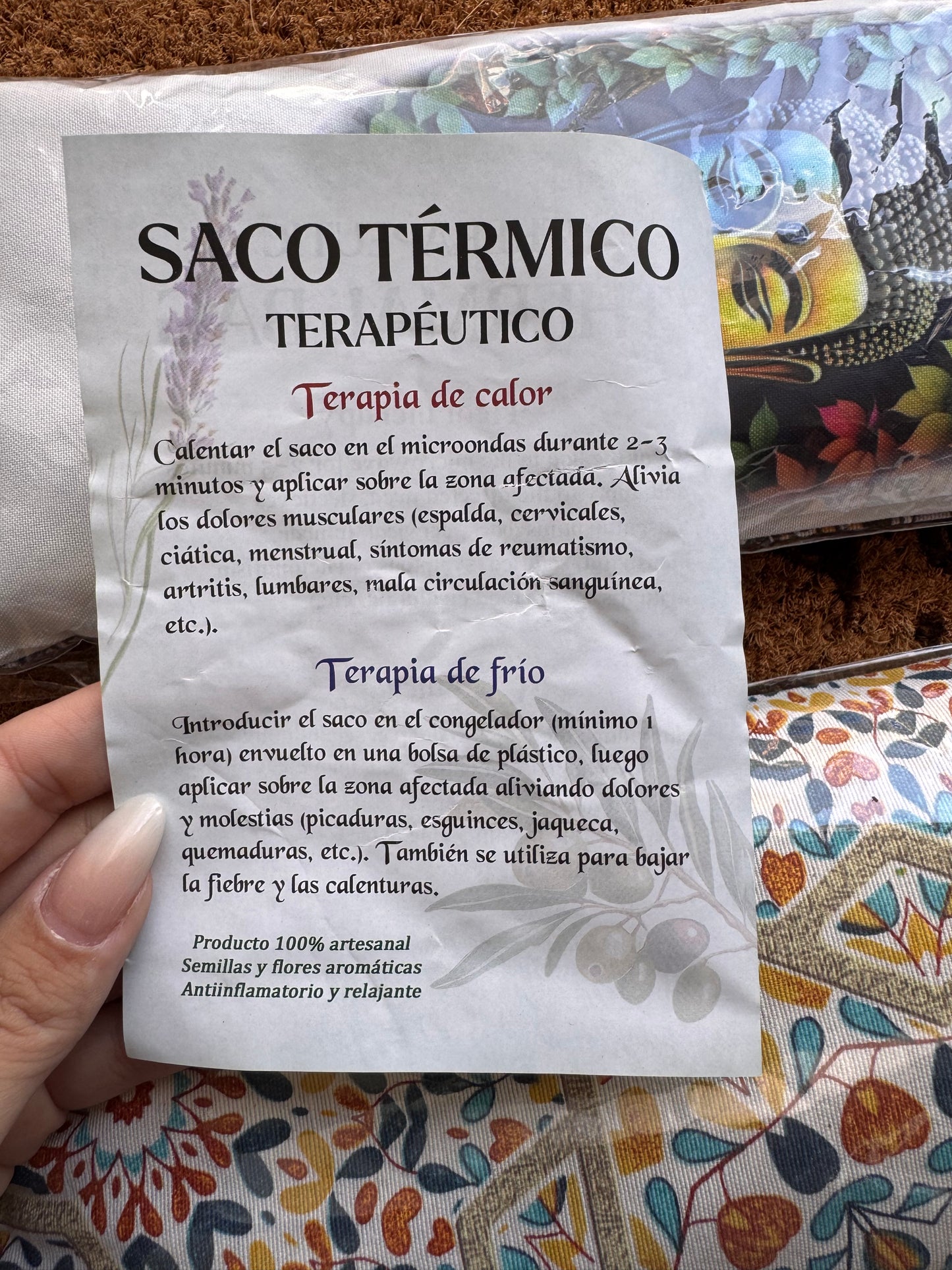 Saco térmico terapéutico de semillas y flores