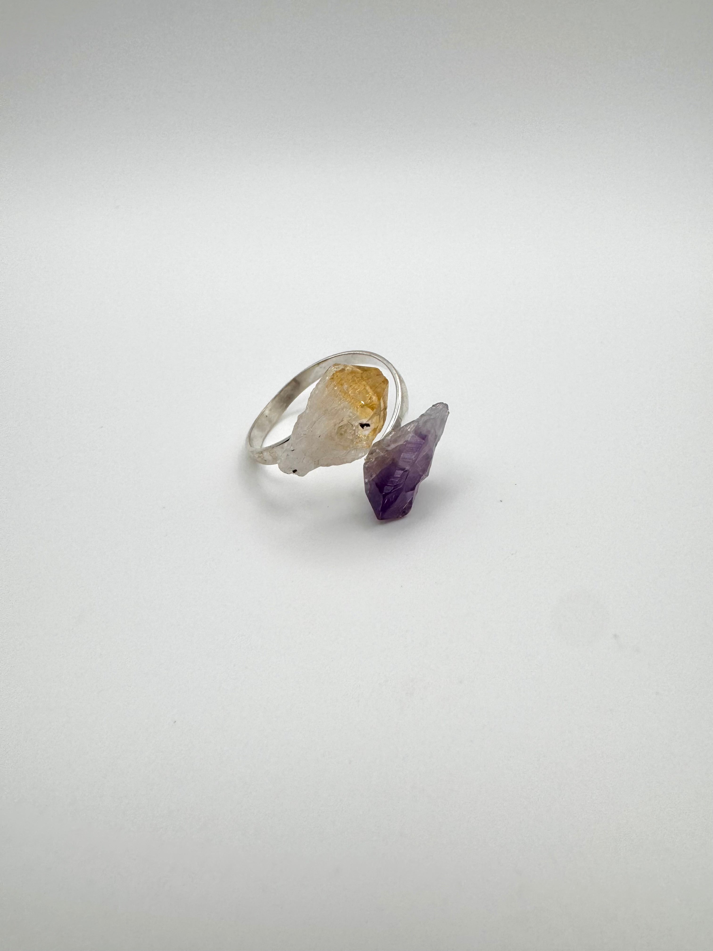 ANILLO CITRINO Y AMATISTA AJUSTABLE