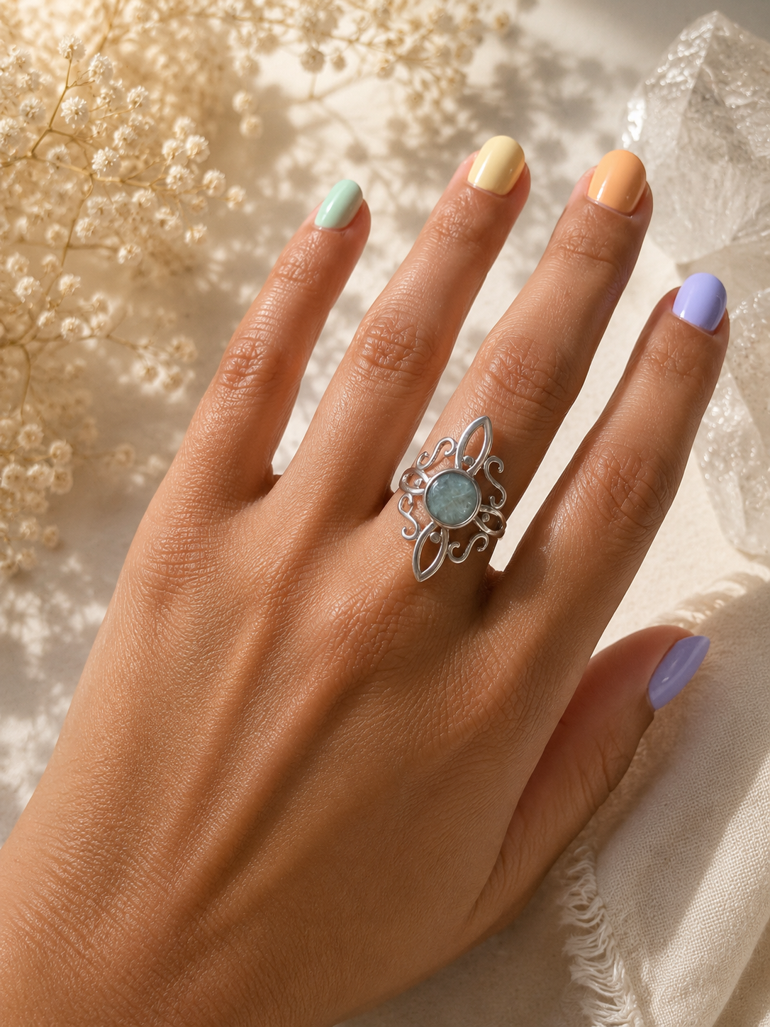 ANILLO NUDO BRUJA Y AGUAMARINA TALLA 19