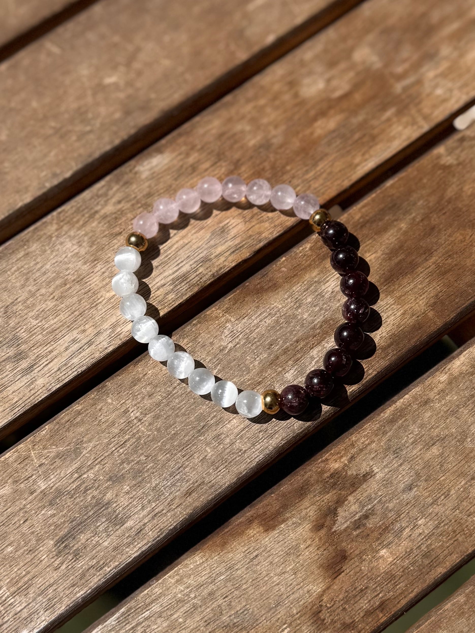 pulsera elastica minerales cuarzo rosa mujer