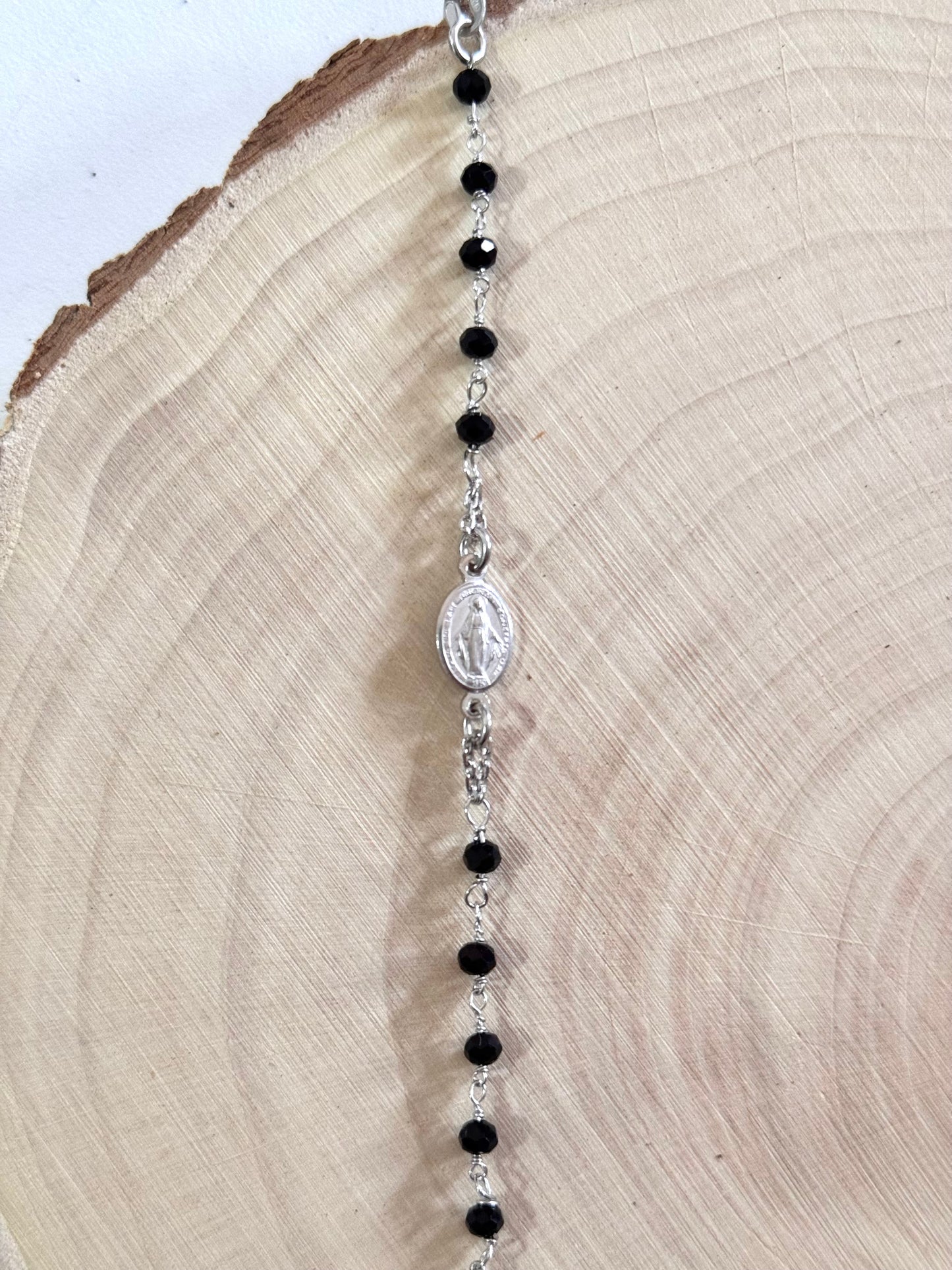 PULSERA DE PLATA VIRGEN MILAGROSA Y CRUZ CON ÓNIX | PROTECCIÓN