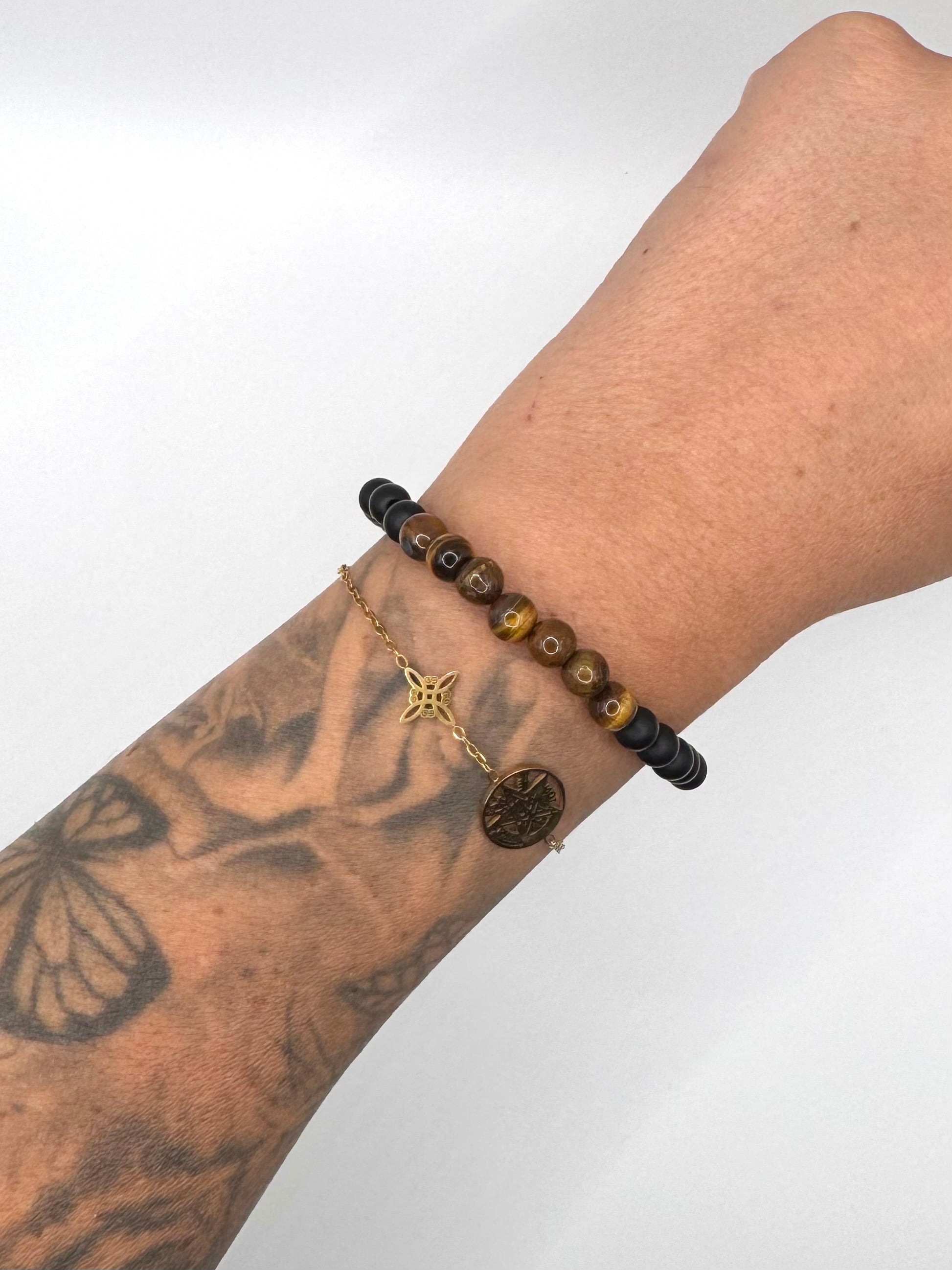 PULSERA OBSIDIANA MATE & OJO TIGRE