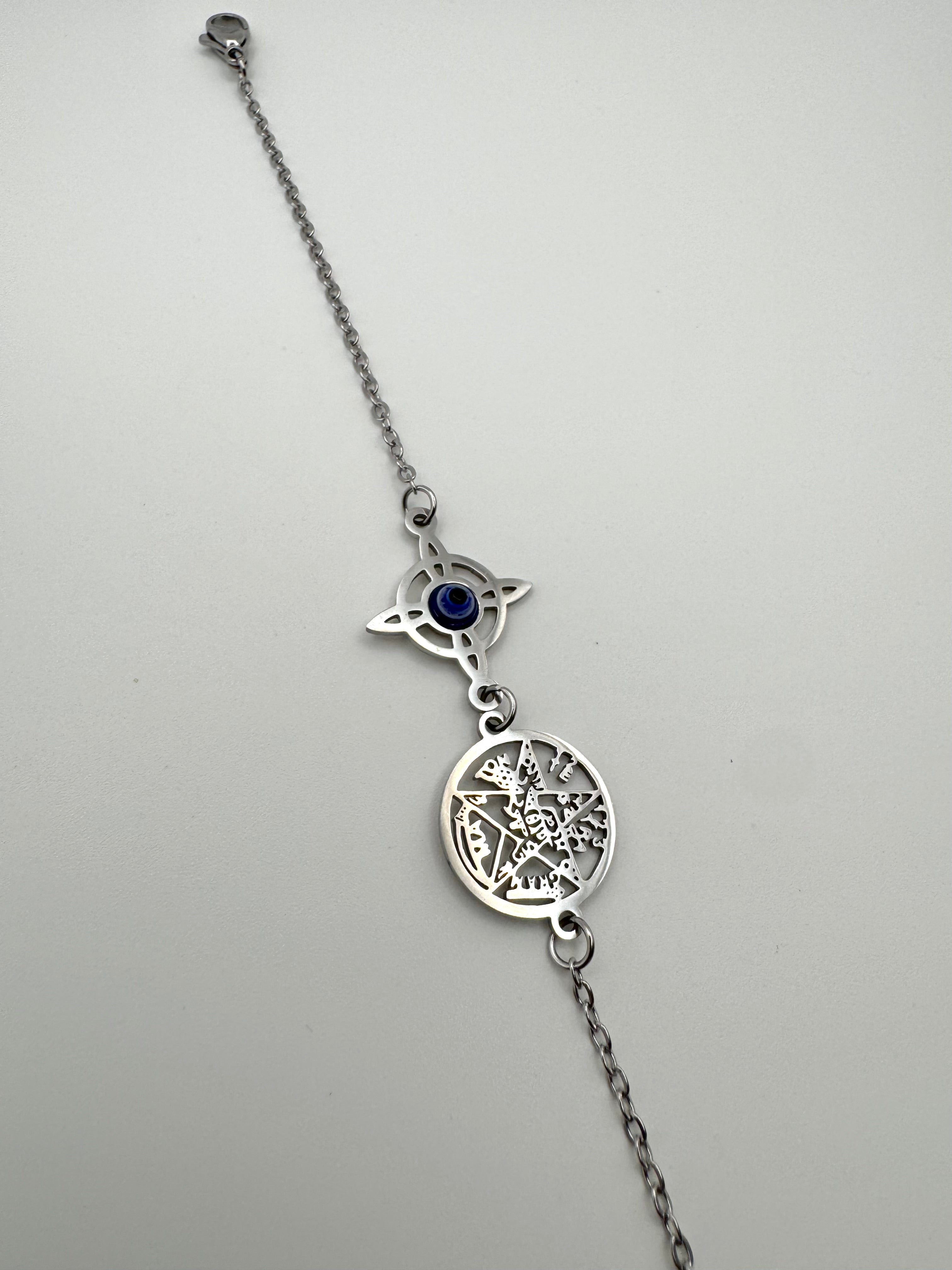 PULSERA DOBLE PROTECCIÓN ACERO CON OJO TURCO