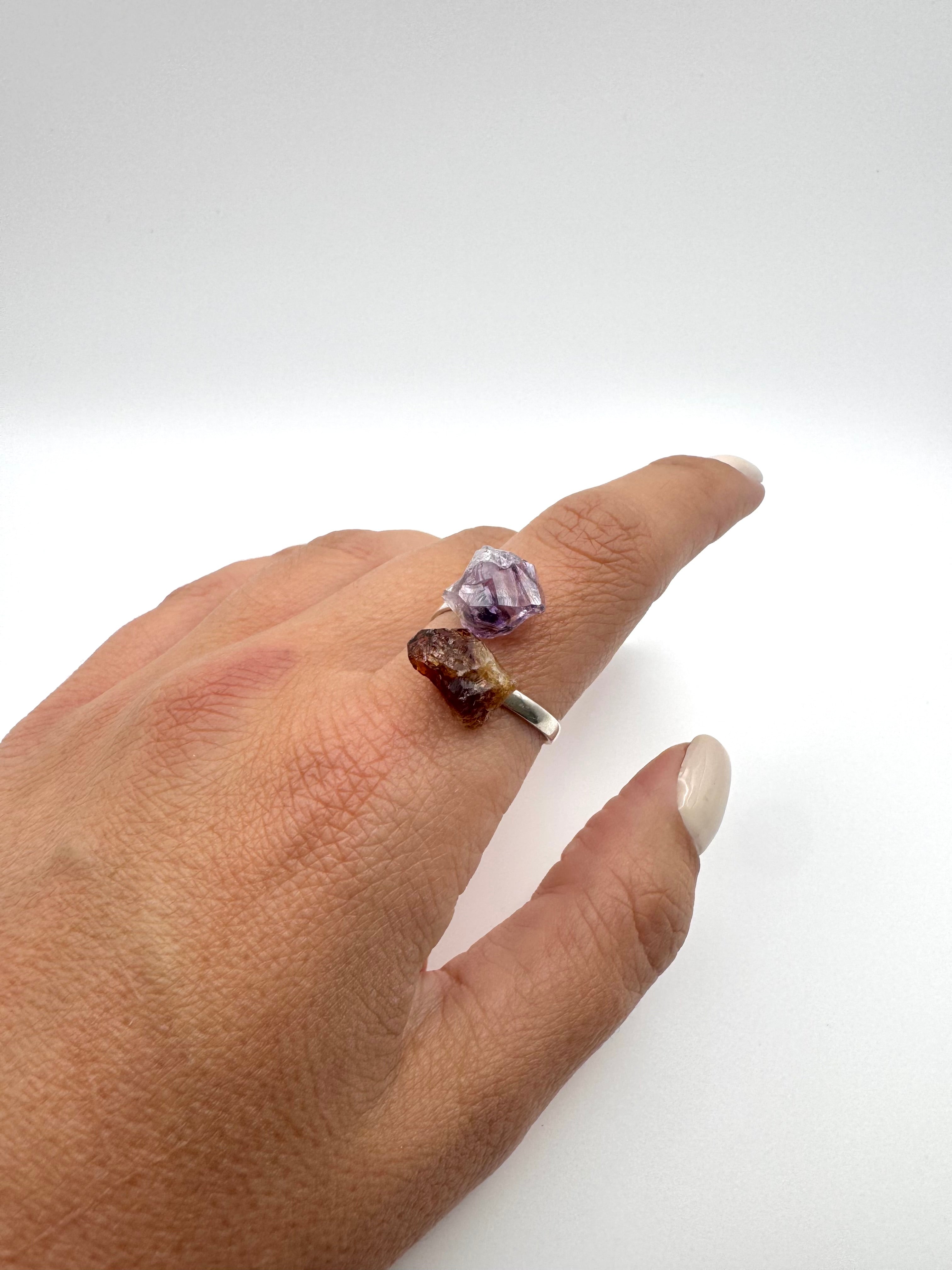 ANILLO CITRINO Y AMATISTA AJUSTABLE