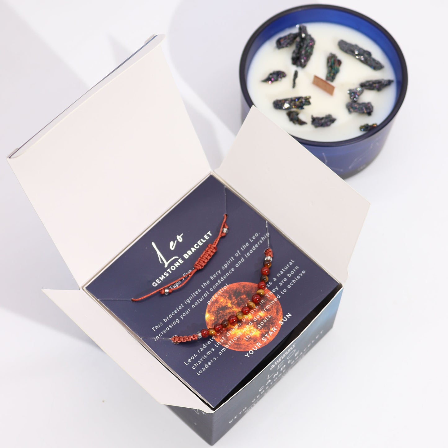 VELA ZODIACAL CON PULSERA DE PIEDRAS PRECIOSAS | LEO