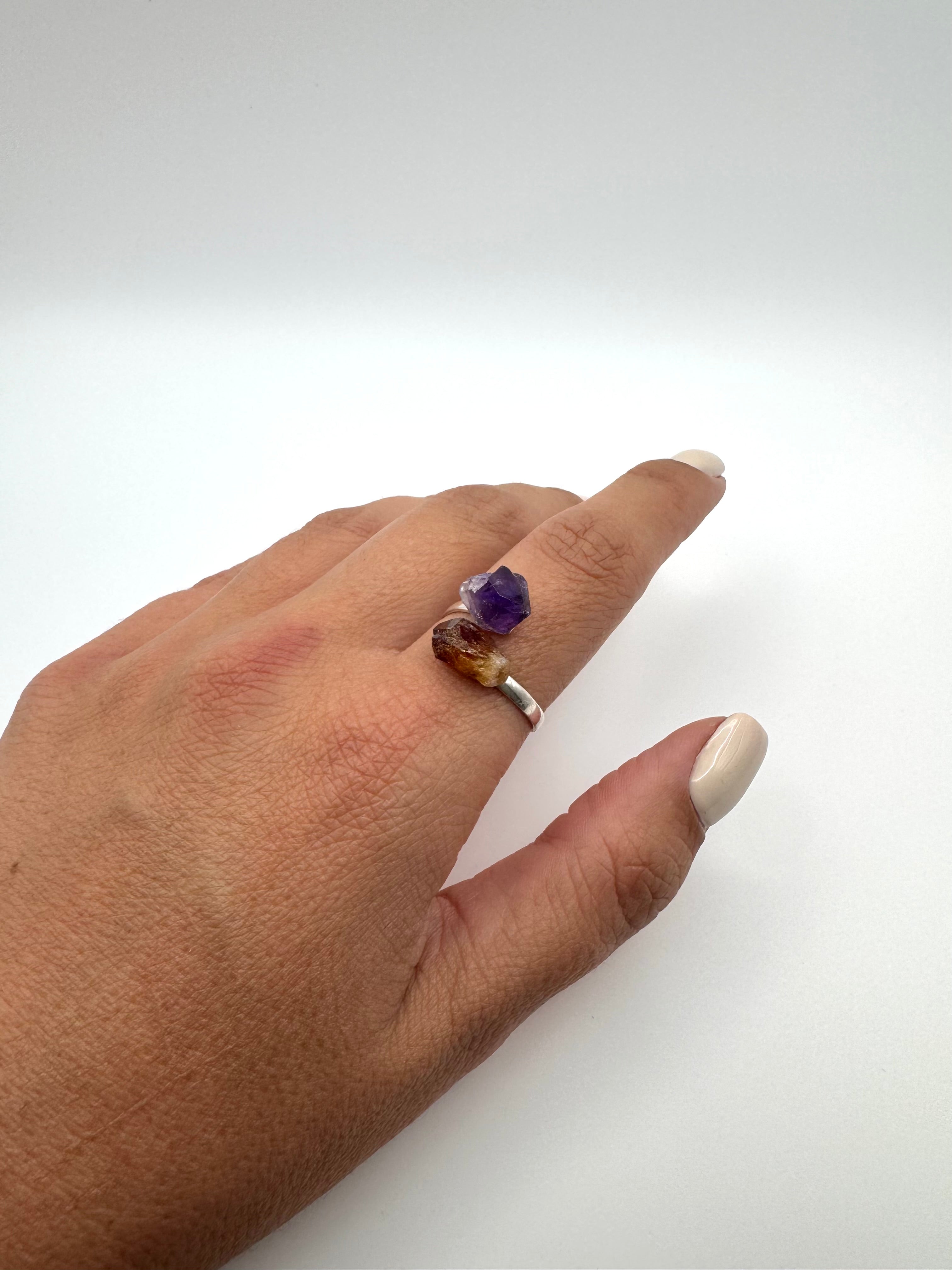 ANILLO CITRINO Y AMATISTA AJUSTABLE