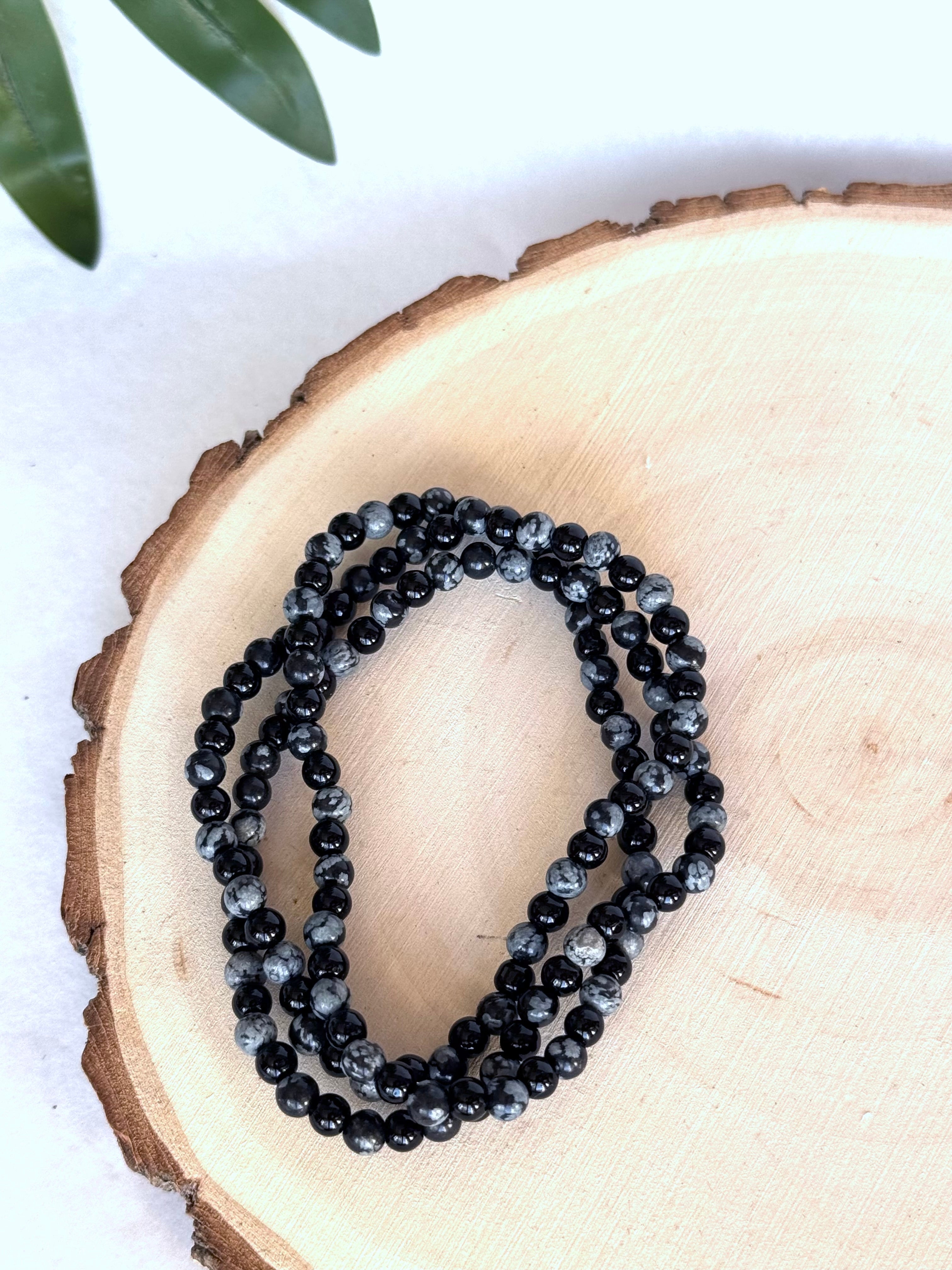PULSERA COMBINADA | OBSIDIANA NEVADA Y ÓNIX | ALIVIO DEL ESTRÉS