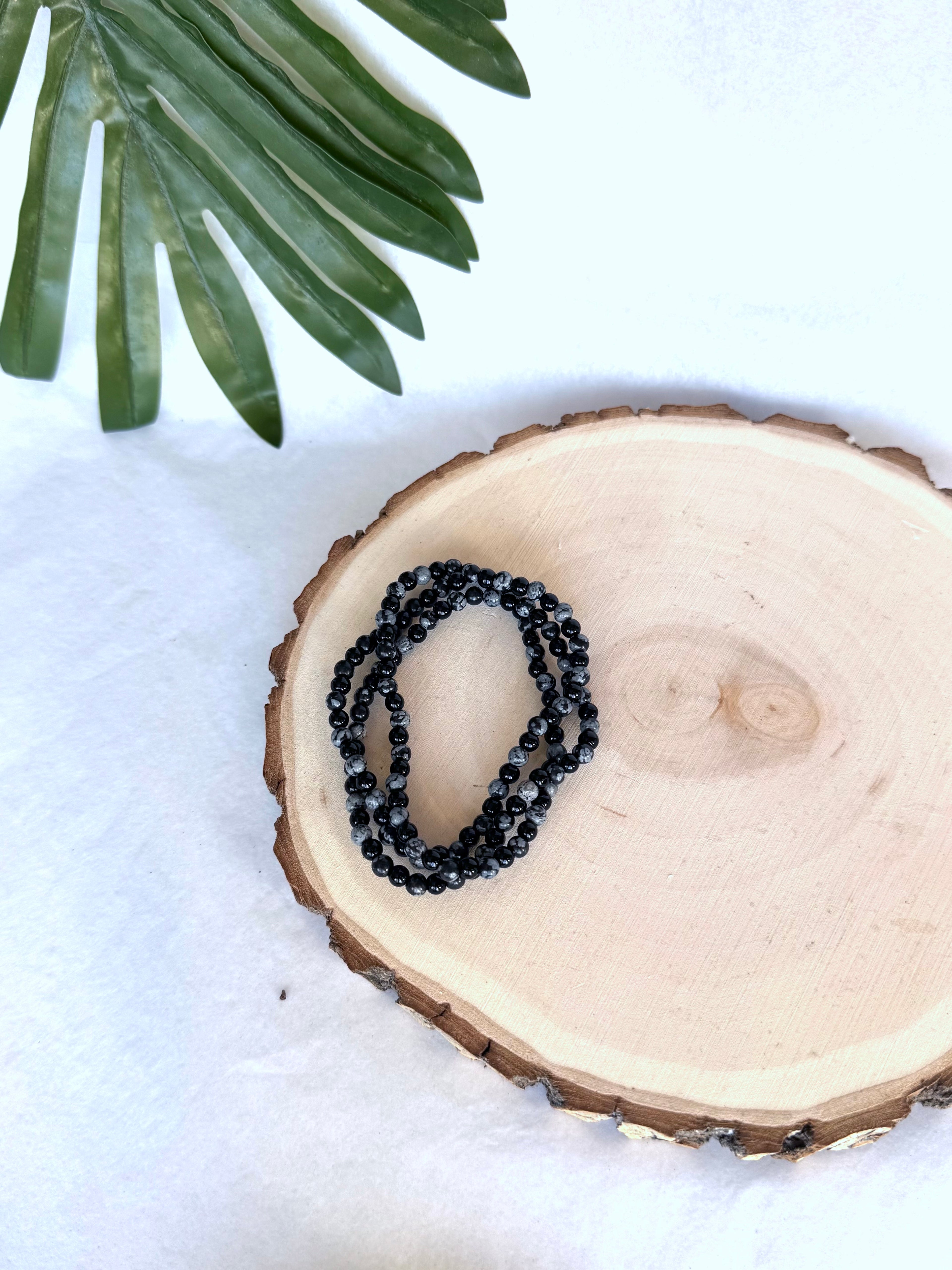 PULSERA COMBINADA | OBSIDIANA NEVADA Y ÓNIX | ALIVIO DEL ESTRÉS